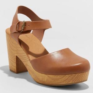 Universal Thread Cognac Tan Faux Leather Mary Jane Clog Heels Size 5.5